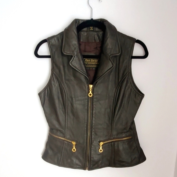 Rem Garson Jackets & Blazers - Rem Garson "The Second Skin" Dark Brown Leather Fitted Zip-Up Biker Vest